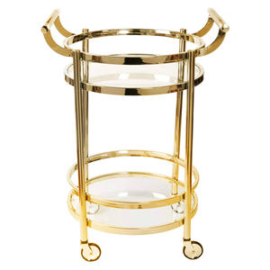 Luxury Gold Metal Serving Rolling Barcart with Glass <b>Shelf</b> <b>for</b> Home Hotel - Product Image 6