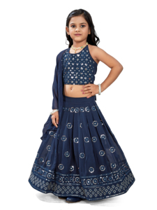 ชุดเลเฮนกาโชลีเด็กยาวกรอมพื้น ยี่ห้อโชรยัม แฟชั่น ลายปักกระจก แบบดั้งเดิมของอินเดีย สำหรับงานปาร์ตี้ เหมาะสำหรับเด็กผู้หญิง ทุกฤดูกาล - Product Image 3