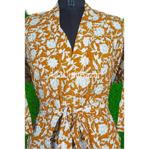 Veste Kantha en coton imprimé floral pour l'été tendance longue tunique de fête Robe dentelle avant ouverte 2 poches pour demoiselles d'honneur - Product Image 4