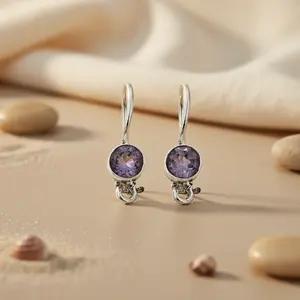 Pendientes Vintage de Plata 925 con Amatista, Chapados en Oro de 14K y 18K, Aros en Forma de Corazón, Joyería Moderna para Mujer - Product Image 1