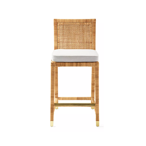 Tabouret de bar en rotin naturel crème avec dossier, chaise tissée avec repose-pieds, meubles élégants avec coussin pour la maison et la cuisine en provenance du Vietnam - Product Image 1