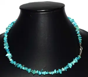 Personnalisé naturel 925 argent fin bleu ciel Turquoise belle pierre précieuse avec 4-6mm perles non coupées pierres longues 21 pouces collier pour elle