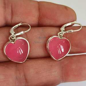 Pendientes de Corazón de Jade Rosa, Plata de Ley 925, Joyería Hecha a Mano - Product Image 6