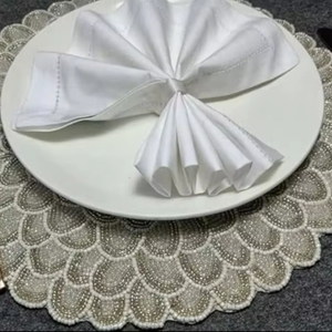 Handcrafted Beautiful <b>Beaded</b> round <b>Placemat</b> for Wedding Christmas Family Gatherings & Parties Table Decoration - Product Image 1