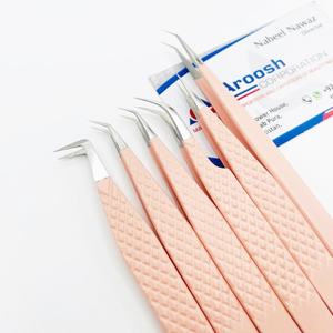 Juego de pinzas para extensión de pestañas de acero inoxidable sólido con agarre de diamante de color melocotón profesional al por mayor sostenible con el medio ambiente - Product Image 4