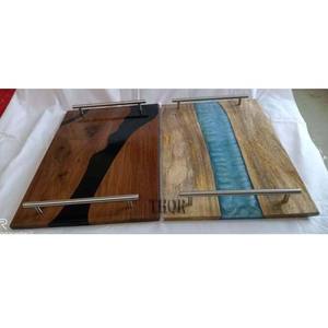 Juego de dos bandejas de bambú para servir con asas, bandeja de desayuno para encimera de café, bandeja de escritorio para servir café, té, fruta - Product Image 6