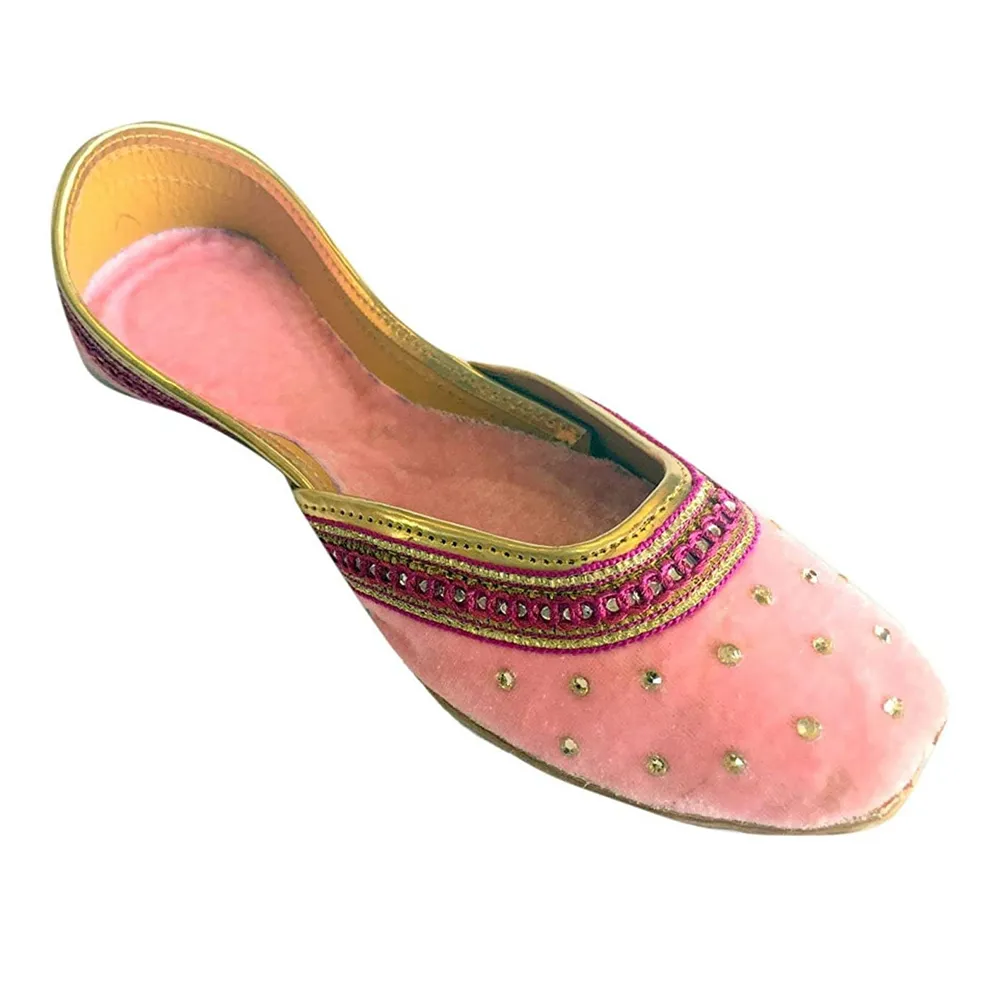 Khussa靴女性屋内フラット軽量混合色パキスタンKhussa靴ファンシー女性ピンク染めカスタムメイドビーズ