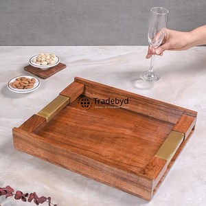 Bandeja de madera Natural Tradebyd, bandeja de servicio multiusos hecha a mano para aperitivos, té, café, comedor y casas elegantes - Product Image 3