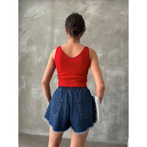 Haut bustier brodé en dentelle à col en V et ourlet à franges rouges TOPSHOW pour femme - Lingerie et vêtements en gros - Product Image 5