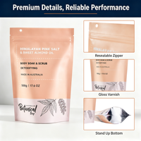 Sachet Doypack 500g 17.6oz 1.1lb 130 microns rose/blanc/noir en PET/VMPET/PE avec vernis brillant, fermeture éclair et trou de suspension pour gommage corporel