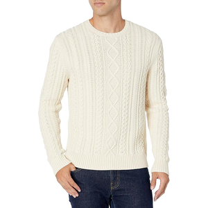 Pull ras du cou à manches longues 100% coton Fisherman Cable pour hommes Pulls à col rond pour hommes Pull respirant à manches longues - Product Image 2