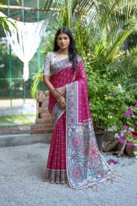 Sari Tradicional Indio de Seda Tussar con Estampados Madhubani, Fabricante y Proveedor de Moda Femenina de la India a la Tarifa Más Baja - Product Image 4
