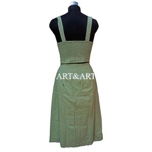 ชุดเซ็ตเสื้อและกระโปรงทรงเอ สไตล์ทูนิค คอเหลี่ยม ความยาวระดับชา  งานแฮนด์เมด สำหรับผู้หญิง  ผ้าฝ้าย ระบายอากาศได้ดี สวมใส่สบาย - Product Image 6