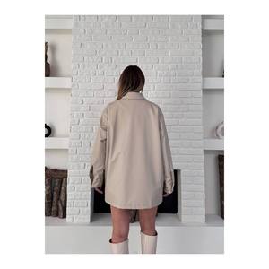 แจ็คเก็ตหนังผู้หญิงที่มีกระเป๋าขนาดใหญ่แจ๊กเก็ตที่สง่างาม - Product Image 3