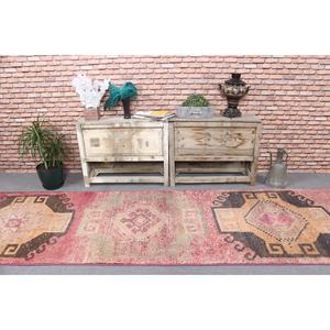 Turkish 3x11.6 ft <b>Runner</b> Rug, Vintage Rug, Herki <b>Red</b> Animal Print Rug - Product Image 2