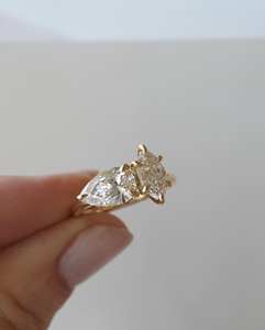 Toi Et Moi 2CTW E Couleur VS1 Lab Grown Diamant Bague de Fiançailles 14K Or Massif Poire Marquise Fine Romantique Bijoux De Fête De Mariage - Product Image 5