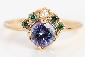 Anneaux brillants pour femmes en argent sterling 925 plaqué or avec pierre de moissanite tanzanite naturelle, sertissage à griffes, design romantique et tendance - Product Image 2