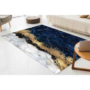 Alfombra con Estampado de Mármol Azul Marino: Fácil de Limpiar, Ideal para Decoración del Hogar, Alfombra de Terciopelo - Product Image 1