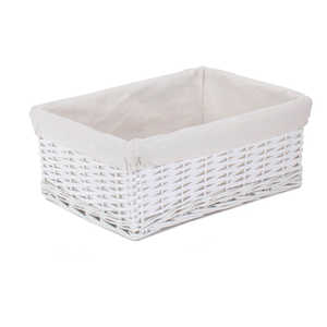 <b>White</b> Cotton Lined Wicker Storage <b>Basket</b> - Product Image 3