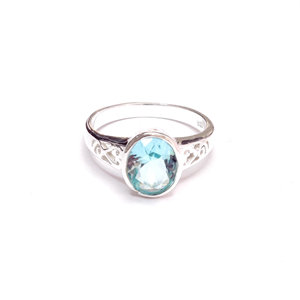 Oval Cut Blue Topaz <b>Statement</b> <b>Ring</b> Made 925 <b>Silver</b> Luxury Jewelry for Engagement & Wedding Parties - Product Image 1