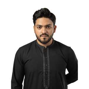 Kurta Nadeem CLk-18, Kameez Shalwar para Hombre, Color Negro Sólido, Formal, para Bodas y Fiestas, Manga Larga, Lavable, Corte Personalizado - Product Image 3