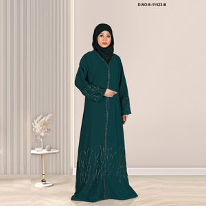 Abaya brodée structurée en tissu Nida de qualité supérieure, longueur ras du sol, manches longues, écologique, style vintage |   Vêtements modestes raffinés - Product Image 2