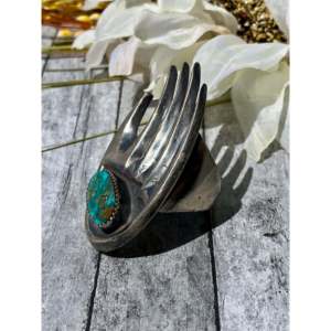 Royston Turquoise Sterling <b>Silver</b> Bear Claw <b>Ring</b> Navajo Made Size 10.25 Bezel Setting <b>Boho</b> Marquise Fine Jewelry Everyday Wear - Product Image 4