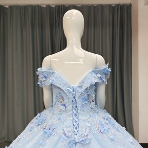 ชุดราตรีสีน้ำเงินหรูหรา ANY192 ทรง Sweetheart ประดับคริสตัลและลูกปัดลายพิมพ์ธรรมชาติ พร้อมชายกระโปรงยาวแบบ Chapel Train สำหรับผู้หญิง - Product Image 6