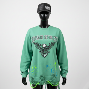 Camiseta Premium de Manga Larga, Algodón y Poliéster, Verde Suave, Dobladillo Desgastado, Panel de Malla, Impresión Personalizada - Product Image 6