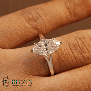 แหวนหมั้นเพชรทรงมาร์คีส์เพาะเลี้ยงในห้องปฏิบัติการ ตัวเดียว ประดับบนตัวเรือนทองคำโรสโกลด์ 14K แบบหนามเตย สำหรับผู้หญิง - Product Image 1