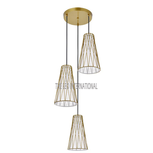 โคมไฟระย้าโลหะเหล็กพลาสติกสีทองสไตล์โมเดิร์นโคม15X15X92นิ้วสำหรับตกแต่งบ้านคาเฟ่ - Product Image 2