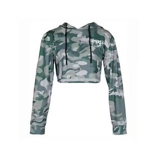 Entraînement imprimé femmes haut court sweats à capuche 100% coton à manches longues confortables sweats à capuche courts avec tissu personnalisable - Product Image 1