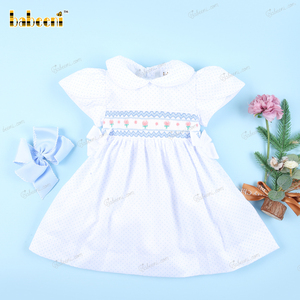 Belle géométrique main smockée 100% coton robe d'hiver écologique pour les filles broderie personnalisée motif 3D ODM en gros - Product Image 2