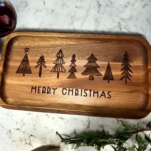Bandeja de servicio de madera y metal de Navidad personalizada 2024 con hermoso acabado para decoraciones de boda Bandejas de Papá Noel Precio bajo - Product Image 1