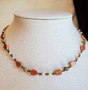 Minimalist Leaf <b>Necklace</b>, Dainty Leaf <b>Necklace</b>, 16" <b>Beaded</b> <b>Necklace</b>, Czech <b>Beaded</b> <b>Necklace</b>, Spring <b>Beaded</b> <b>Necklace</b> - Product Image 1