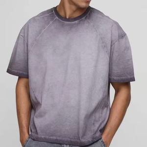 Fabricante personalizado 300gsm Heavyweight Mock Neck cuello grueso bordado Oversized Drop Shoulder Boxy camiseta recortada para hombres - Product Image 1