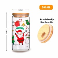 Gobelet à eau en verre borosilicate avec logo personnalisé, 500 ml, design de Noël, tasse en verre avec couvercle en bambou