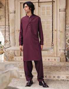 Costume de mariage d'hiver élégant à broderie personnalisée, 2 pièces, Mehndi Shalwar Kameez, coton respirant, pour hommes pakistanais - Product Image 4
