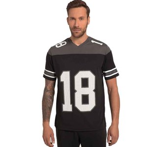 เสื้อฟุตบอลอเมริกันสีดำสำหรับผู้ชาย คอวี แขนสั้น ผ้าตาข่าย พิมพ์หมายเลข 18 ระบายอากาศได้ดี ทรงปกติ ชุดยูนิฟอร์มทีม - Product Image 1