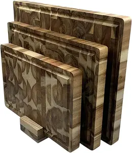 Tabla de cortar de madera grande para cocina Juego de 3 tablas de cortar de madera grande con ranura de jugo profundo Tabla de cortar de madera de acacia - Product Image 5
