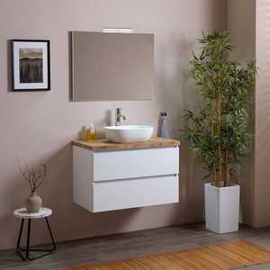 Mobile da Bagno Design Italiano Koricini in Legno e Quercia con Specchio Illuminato 80X60cm - Product Image 2