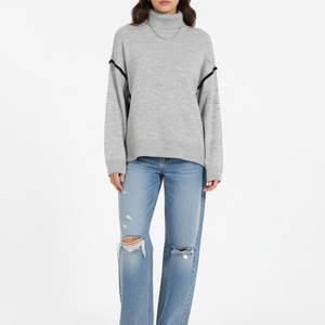 Women's Ribbed Cuffs Oversized <b>Mock</b> <b>Neck</b> 280/300gsm Heavyweight Polyester/Spandex Eco-Friendly Winter Sweatshirt Y2K Streetwear - Product Image 3