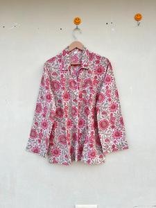 Ropa de dormir de algodón hecha a mano con estampado Floral indio, traje de noche para mujer, elegante traje informal para caminar por la mañana para verano, otoño y primavera - Product Image 3