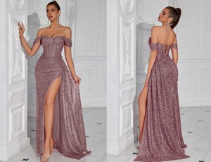 Robe <span class=keywords><strong>de</strong></span> soirée longue pour femme à sequins, épaules dénudées, col cœur, style corset, fente haute, pour <span class=keywords><strong>bal</strong></span> <span class=keywords><strong>de</strong></span> promo - Product Image 2