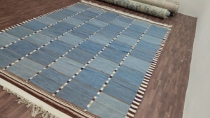 Customized High Quality Blue-Beige Modern Dari Traditional Wool Cotton Durry Area Rugs Sets Handwoven Abstract Living Room - Product Image 2