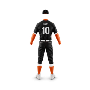 Ensemble uniforme de baseball unisexe imprimé noir et orange 100 % polyester anti-humidité personnalisable avec nom et numéro pour toutes les saisons – Tenue de sport - Product Image 6
