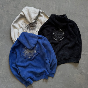 Sweat à capuche surdimensionné personnalisé sans cordon, 420 g/m², streetwear, lourd, broderie vintage, lavage à l'acide, pour hommes - Product Image 2