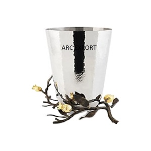 Granada plata elegante decoración de Metal elegante diseño Micheal moderno nuevo diseñador grande diseño de hoja negra soporte florero - Product Image 1