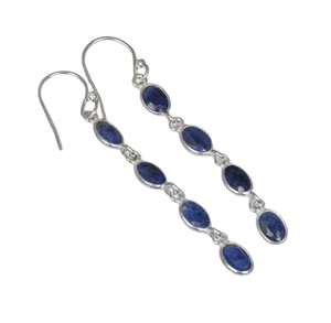 Pendientes de moda zafiro azul 925 plata esterlina piedra preciosa gancho pendiente joyería hecha a mano forma ovalada regalo para Navidad - Product Image 1