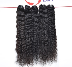 Faisceau non traité à cuticules alignées Traitement de tempes indiennes vierges bouclées Aucun Extension de cheveux humains à double trame ondulée Machine - Product Image 4